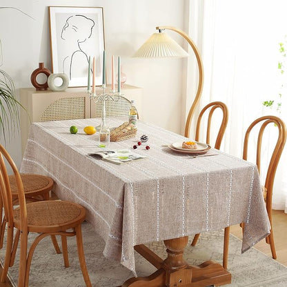 Chassic Square Tablecloth 60 x 60 Inch, Farmhouse Boho Linen Table Cloths, Wrinkle Free & Washable Tablecloths for Dining Tables, Neutral Kitchen & Dining Decor – Hemstitch Light Coffee