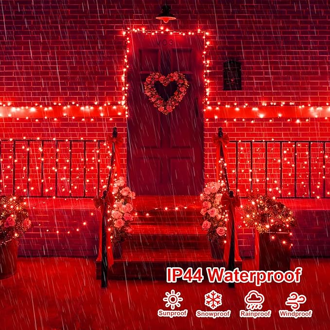 YEGUO 66ft 200 LED String Lights Outdoor Waterproof, Red Christmas Lights Indoor, Twinkle Christmas Tree Lights Plug in with Timer Memory 8 Modes
