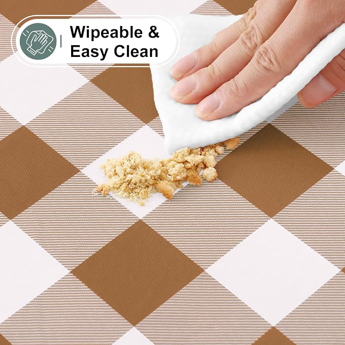 Buffalo Rectangle Picnic Tablecloth, 4 Foot Elastic Fitted Vinyl Table Cloth with Flannel Backing, Waterproof Plaid Table Covers for Dining, Camping, Outdoor (Brown and White, 24" x 48")