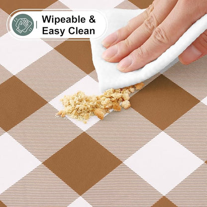 Buffalo Rectangle Picnic Tablecloth, 6 Foot Elastic Fitted Vinyl Table Cloth with Flannel Backing, Waterproof Plaid Table Covers for Dining, Camping, Outdoor (Brown and White, 30" x 72")