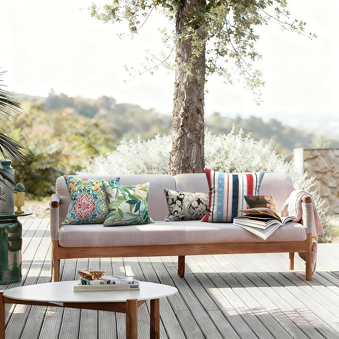 LVTXIII 2 Pack Outdoor Pillow Covers ONLY 18x18 Inch, Water-Repellent Square Decorative Cushion Covers for Patio Furniture, Garden, Sofa, Damask Red