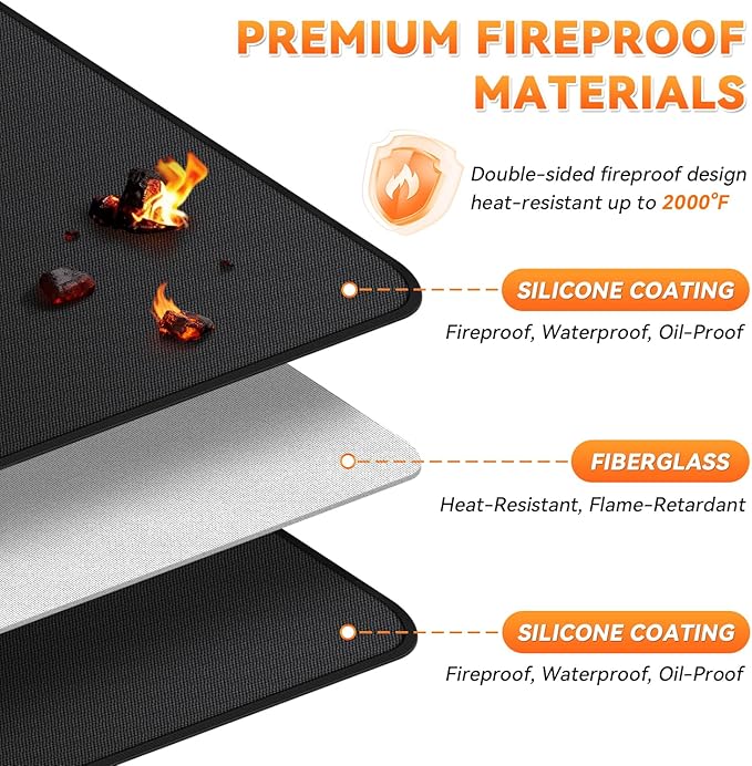 Under Grill Mats for Outdoor Grill - 65 x 39 Inch BBQ Mats for Outdoor Grill Deck Protector, Double-Sided Fireproof Oil-Proof Waterproof, Easy to Clean, Perfect for Outdoor Grilling