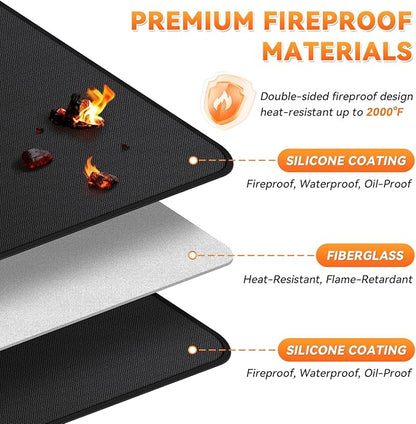 Under Grill Mats for Outdoor Grill - 48 x 30 Inch BBQ Mats for Outdoor Grill Deck Protector, Double-Sided Fireproof Oil-Proof Waterproof, Easy to Clean, Perfect for Outdoor Grilling