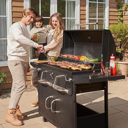 NATURAL EXPRESSIONS Charcoal Grills,36" Outdoor Barbecue Grill,Heavy Duty Dual-Zone Smoker Grill with 2 Lifting Charcoal Trays,Foldable Side Tables,Oversized Cooking Area for bbq,Yard,Party