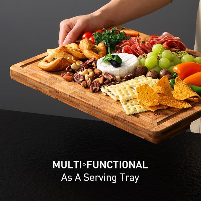 2 Pack Heavy Duty Bamboo Cutting Board Set Non Slip Over Sink Solid End Grain Thick Wood Chopping Board Extra Large Big Small Best Wooden Kitchen Essential New Home Housewarming Mother Gift