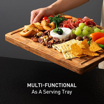 2 Pack Heavy Duty Bamboo Cutting Board Set Non Slip Over Sink Solid End Grain Thick Wood Chopping Board Extra Large Big Small Best Wooden Kitchen Essential New Home Housewarming Mother Gift