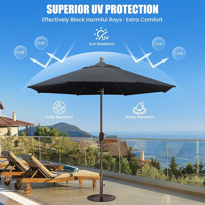 EliteShade USA 10-Year-Non-Fading 10Ft Market Patio Umbrella, UPF 50+ UV Protection Performance Sun Umbrella, Heavy Duty Commercial Grade Outdoor Table Umbrella with Crank, Windproof Vented Top for Garden, Pool, Deck and Outdoor Playsets, No Tilt, Black