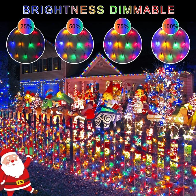 JMEXSUSS 360 LED Christmas Net Lights, Multicolor, 12ft x 5ft | Outdoor Waterproof, Connectable, Plug in, Mesh Lights with Remote for Bushes Shrubs Christmas Decorations