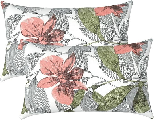 LVTXIII Outdoor Pillow Covers 12x20 Inch Fade Resistant Patio Lumbar Pillow Covers, All Weather Throw Cushion Cases for Sofa Couch Decoration, 2 Pack, Clemens Noir Pink