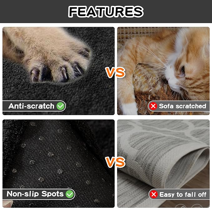 MEETSKY Couch Covers for 3 Cushion Couch Sofa Washable Cat Scratch Proof Sectional Couch Covers L Shape Sofa Cover Slipcovers Couch Furniture Protector for Pets Dogs Kids, 91" x 118", Black