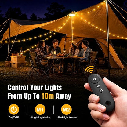 2-Pack Camping String Lights with Rmote, 4 in 1 Quick Storage 32.8FT | Rechargeable Fairy Tent Lights String 8 Modes, Portable Lantern LED Lamp for Outdoor Indoor Patio Yard Camping Essentials