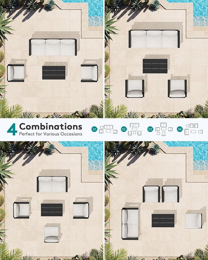 SERWALL HDPE Patio Conversation Set, 6-piece Sectional Outdoor Furniture Set, All Weather Outdoor Couch Set Patio Furniture Set for Deck, Lawn, Black Frame with Khaki Cushion