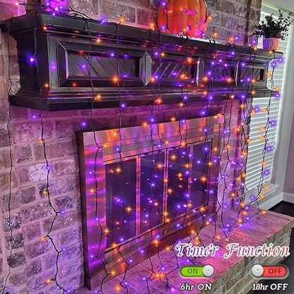 YEGUO 66ft 200 LED Orange and Purple String Lights Outdoor Waterproof, Green Wire Christmas String Lights Indoor, 8 Modes Twinkle Tree Lights Plug in with Timer Memory