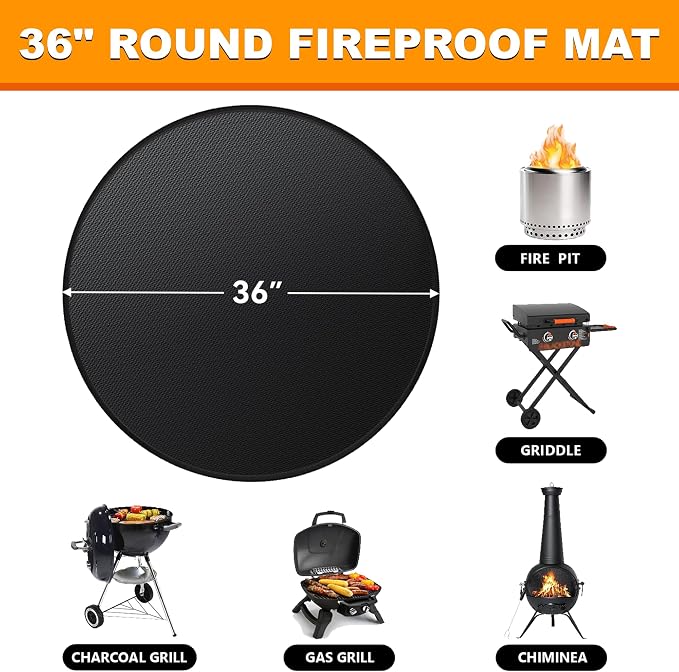 36" Fire Pit Mat for Solo Stove Bonfire, Round Fireproof Under Grill Mats for Outdoor Grill, Patio Protector Pad, Round BBQ Mat, Solo Stove Accessories