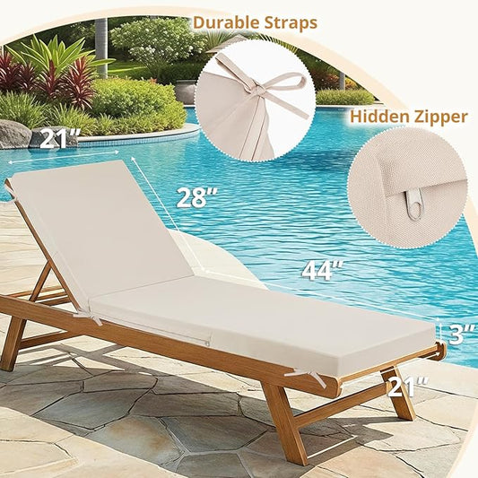 Fabuday Chaise Lounge Chair Cushions for Outdoor Furniture - 72 x 21 x 3 Inch Waterproof Patio Pool Sunbrella Lounger Pads Replacement with Removable Cover, Beige