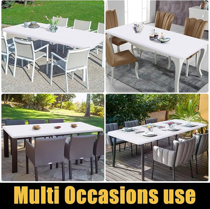 Smiry Rectangle Picnic Table Cloth, Waterproof Elastic Fitted Tablecloths for 4 Foot Tables, Washable Polyester Table Cover for Camping, Indoor and Outdoor (White, 30"x48")