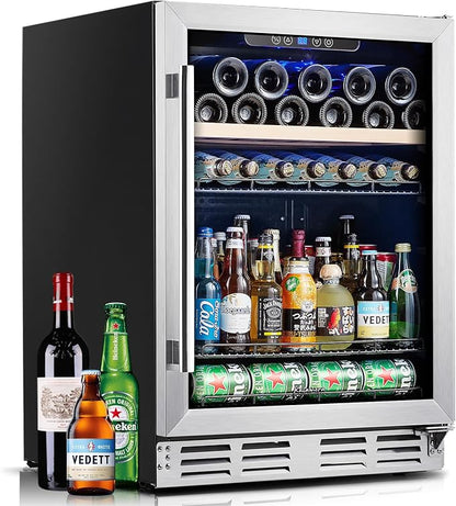 Kalamera 24 inch Beverage and Wine Cooler 118 Cans & 16 Bottles Capacity | Built-in or Freestanding Mini Fridge, Wine Refrigerator Cooler with Interior Light