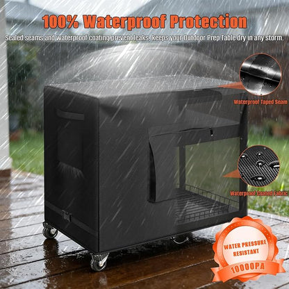 Kovshuiwe Outdoor Bar Cart Cover for 48 Inch BBQ Food Prep Table, Heavy Duty 600D Oxford Fabric Outdoor Dining Cart/BBQ/Worktable Metal Movable Table Waterproof Cover