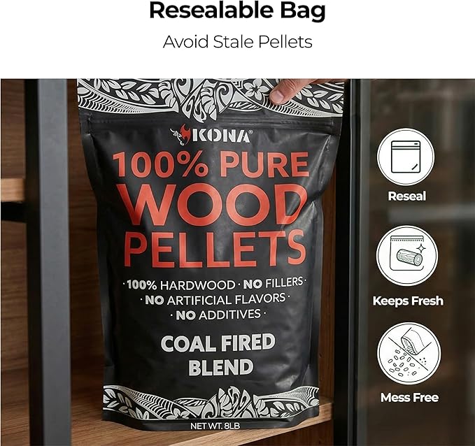 Kona Coal-Fired Pizza Blend Pellets - Charcoal & Wood Blend - Intended for Ninja Woodfire Outdoor Grill. Premium Rich and Smoky Taste - 100% Natural - 2 Pounds