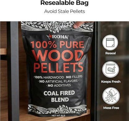 Kona Coal-Fired Pizza Blend Pellets - Charcoal & Wood Blend - Intended for Ninja Woodfire Outdoor Grill. Premium Rich and Smoky Taste - 100% Natural - 2 Pounds