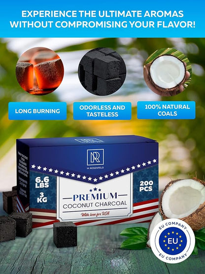 Premium Coconut Charcoal Cubes - Coconut Coals XL Pack of 200 Count & 3 KG (6.6 lbs) – Premium Quality 25mm (1x1x1 in) – 100% Natural Coconut Charcoal Cubes – NOT Quick Light - (Pack of 1)