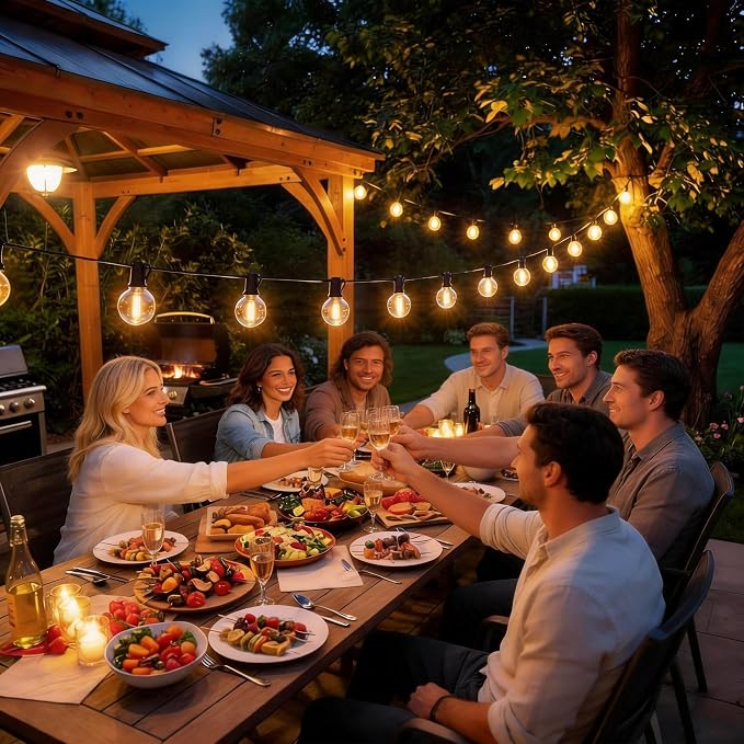 RTTY Outdoor String Lights 50ft, G40 Led Patio Lights with 26pcs Bulbs,Waterproof Shatterproof Dimmable Hanging Connectable Globe Outdoor Lights for Cafe,Bistro,Backyard,Gazebo,Balcony,Party, Black