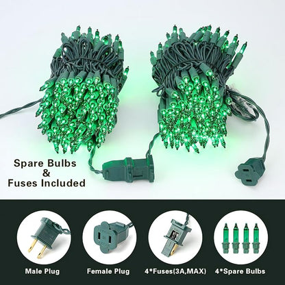 BrizLabs Christmas Lights, 69.6ft 300 Count Green String Lights, Connectable Incandescent Mini Light, 120V UL Certified Light String for Xmas Tree Indoor Outdoor St. Patrick's Day Party Decor | Connectable; Green Wire; UL Certified; Waterproof Mini Xma...