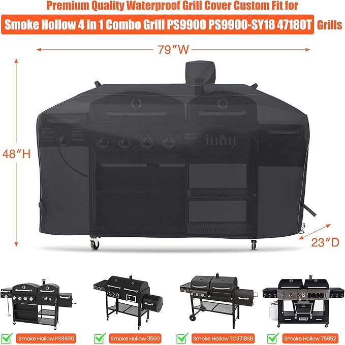 QuliMetal GC7000 Grill Cover for Smoke Hollow 4 in 1 Combo Grill PS9900, Pit Boss Memphis Ultimate Grill, PS9900-SY18 47180T, DG1100S, PB73952, 79 inch BBQ Grill Cover, All Weather Protection