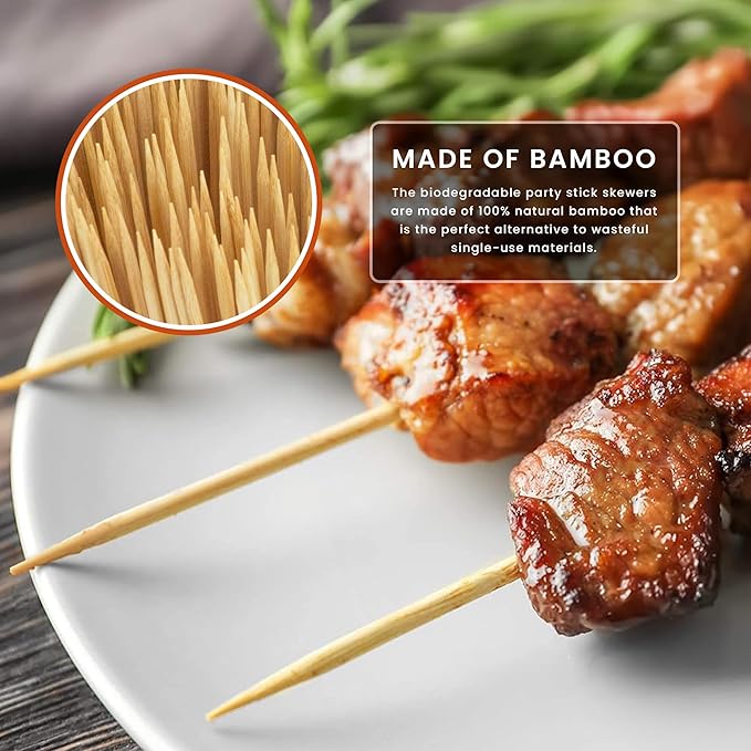 DecorRack 12" Natural Bamboo Skewers Sticks, 400 Wood Skewers for BBQ, Grilling, Kabob, Appetizers, Fruits, Smores, Cocktail, Brunch, Fondue Sticks, Barbeque, DIY Crafting, 12 inch (400 pack)