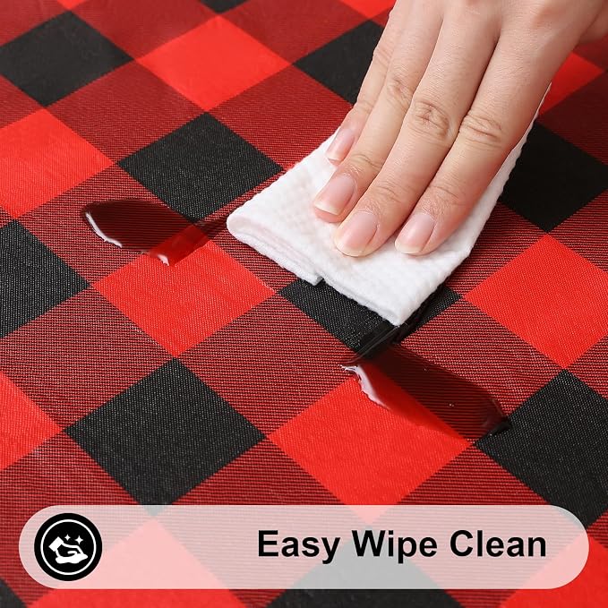 Smiry Rectangle Picnic Table Cloth, Elastic Waterproof Fitted Vinyl Tablecloths, Flannel Backed Buffalo Plaid Table Covers for Dining, Camping, Outdoor (Black and Red, 30" x 72")