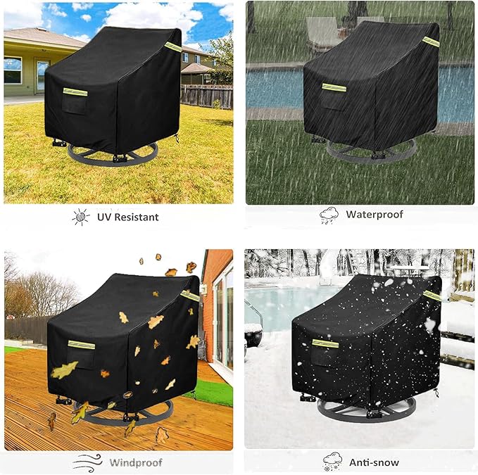 Outdoor Swivel Chair Cover 4 Pack,(29W x 31D x 38.5H inches )100% Waterproof Heavy Duty Outdoor Rocking Chair Covers， Patio Chair Covers Waterproof Patio Furniture Covers ( Black)