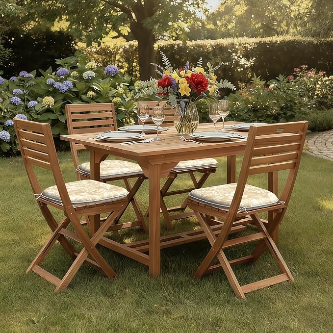 DYTXIII Set of 4 Outdoor Chair Cushions with Ties,Water Repellent Patio Chair Pads 17"x 16" for Outdoor Furniture,Round Corner Seat Cushions for Garden Yard Kitchen Tropical Leaf Oat