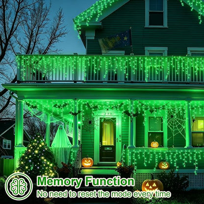 YEGUO 33ft 400 LED Icicle Lights for Outside, 80 Drops Halloween Lights Connectable, 8 Modes Icicle String Light with Memory(Green)