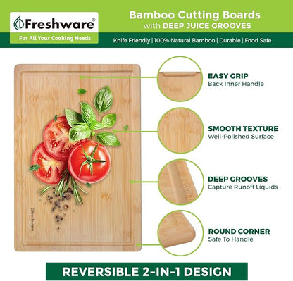 Freshware 24 Inch 3XL Bamboo Cutting Boards for Kitchen, Stove Top Butcher Block, Extra Large Wooden Carving Board for Meat, Veggies, Charcuterie Board with Deep Juice Grooves (3XL, 24x18")