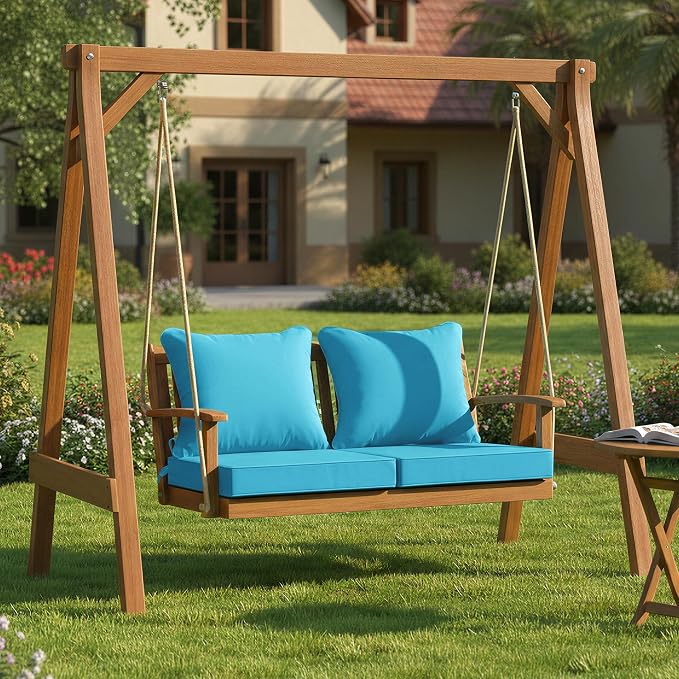 Summsun Outdoor Chair Cushions Set of 2, 19 x 19 Inch, Teal | Double-Sided Water Resistant, Removable Cover, Back Pillow & Seat Cushion, Tie Straps, Fit for Patio, Garden, Sofa Couch