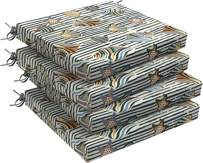 DYTXIII Set of 4 Outdoor Chair Cushions, Water Resistant 18.5"x16"x2" Square Seat Cushion for Patio Dining Chairs, High-Density Replacement Pads for Indoor Outdoor Furniture - Crayon Shells