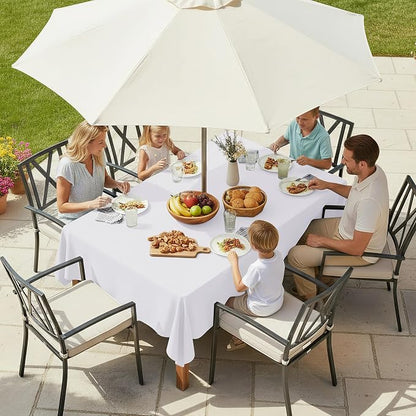 LUSHVIDA Rectangle Outdoor Tablecloth with Umbrella Hole and Zipper, 60x102 Inch White, Washable Waterproof Table Cloth Spill Proof Wrinkle Free Table Cover for Patio Spring Summer Picnic BBQS