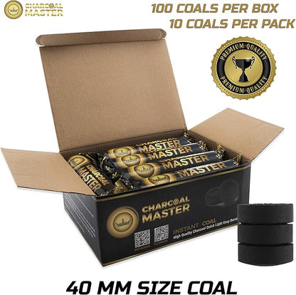 Coal Instant Light - Incense Charcoal Disks - Set of 100 Tablets - 40 mm Quick Light Briquettes - Natural, Slow Burn and Low Smoke (100)