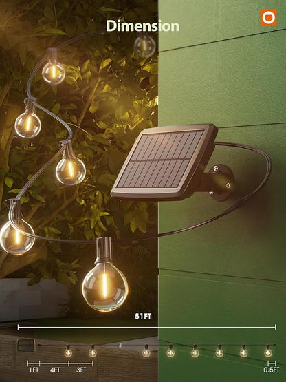 addlon 50FT Solar String Lights for Outside G50 Waterproof | with USB Port Solar Patio Lights Outdoor Solar Powered, 3 Light Modes for Backyard Porch Garden Market Bistro Camping