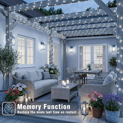 100FT 300 LED Outdoor String Lights, Connectable Christmas Lights Indoor Waterproof with 8 Modes, Plug in Twinkle Fairy Lights Clear Wire for Bedroom Home Wedding Patio Decorations, White