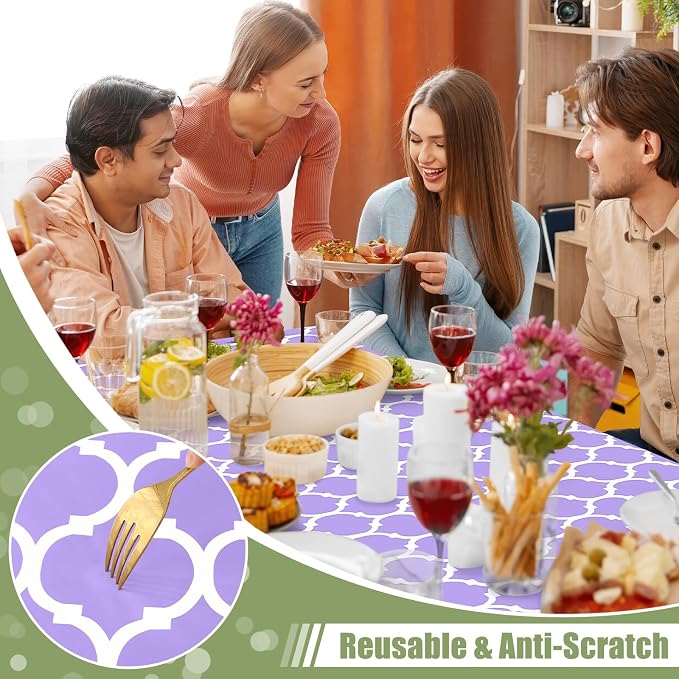 Smiry Picnic Fitted Table Cover, 5 Foot Flannel Backed Vinyl Tablecloth | Waterproof Elastic Stretch Table Cloth, Wipeable Plastic Tablecloth for Camping, Indoor & Outdoor (Lavender, 30" x 60")