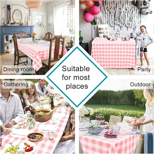 Hiasan Checkered Tablecloth Rectangle - Stain Resistant, Waterproof and Washable Table Cloth Gingham for Valentine's Day/Outdoor Picnic/Holiday Dinner/Kitchen, 30 x 60 Inch, Peach Pink and White