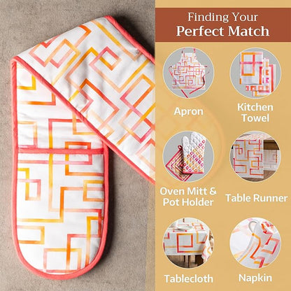 Maison d' Hermine Double Oven Mitts 100% Cotton 7"x35" Double Oven Mitt Heat Resistant BBQ Cooking Gloves with Loop Baking Grilling Kitchen Hotel Home Farmhouse Spring Summer (Summer Maze)