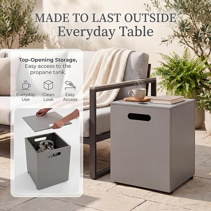 NICESOUL 40" Outdoor Square Propane Fire Pit Table with Hidden Tank Desk, 50,000 BTU Natural Gas Fireplace for Backyard Patio, CSA Certified Firepit with Tempered Glass Guard & Cover, Concrete Grey