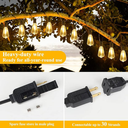 50FT Outdoor String Lights 27 Bulbs, Waterproof Patio Lights (Pack of 2)