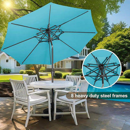FLAME&SHADE 9ft Patio Umbrella - 2 Tiers Outdoor Umbrella with Push Button Tilt and Crank for UV Protection, Table Market Umbrella for Garden, Deck, Backyard, Pool and Beach(Aqua Blue)