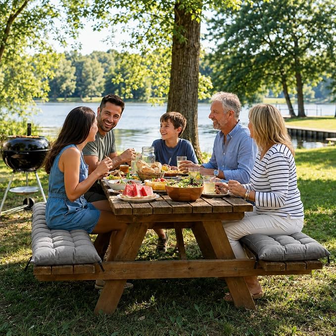 2pcs Picnic Table Bench Cushions, 72 x 10 x 3 Inch Outdoor Bench Seat Cushions with Ties, Tufted Patio Bench Pads for Picnic Table, Garden, Porch, Patio and Backyard Seating
