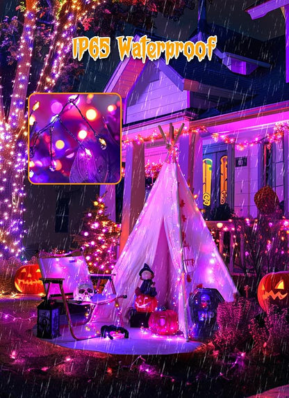 240 LED Solar Halloween Lights Outdoor Waterproof IP65, 20FT 8 Light Modes | Halloween Solar Lights Outdoor Solar Halloween String Lights Outdoor Twinkle Fairy Light Garland Decorations, Orange Purple