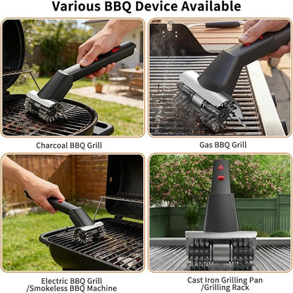 Cordless Electric Grill Brush for Outdoor - Waterproof BBQ Grill Cleaner with Lights Water Spray - Grill Cleaning Brush for Burnt-On Grease&BBQ Grates, 90 Mins Runtime, 2 Stainless Heads Refill