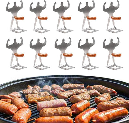 4 PCS Funny BBQ Muscle Man Hot Dog Holders-Reusable Stainless Steel Sausage Stands-Portable Hot Dog Roasters-Barbecue Grill Accessories for Camping & Party Gifts (6, Silver)